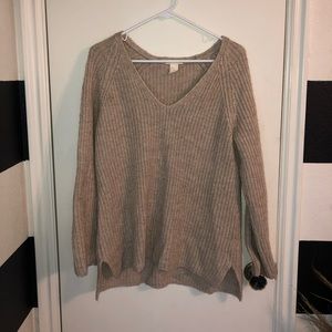 H&M tan mohair v-neck sweater